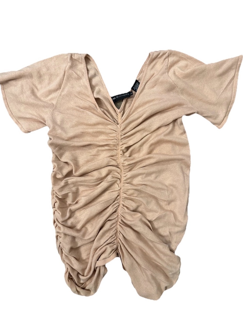 Dana Buchman Beige Ruched V-Neck Blouse